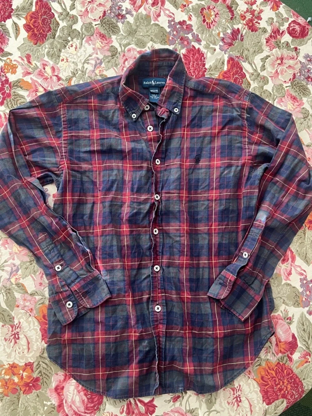 Ralph Lauren Boys Navy and Red Plaid Button-Down Shirt